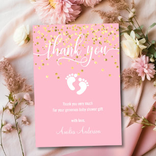 Pink Gold THANK YOU Baby Shower Girl   PHOTO Card
