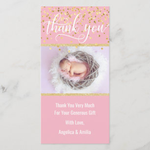 Pink Gold THANK YOU Baby Shower Girl PHOTO Card