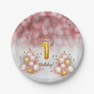 pink gold toddler birthday Paper Plate