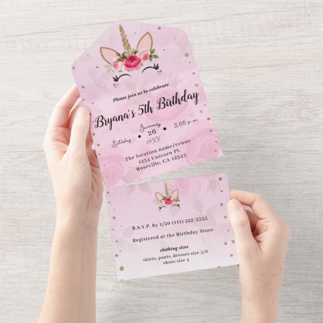 Pink & Gold Trendy All in One Birthday Party All In One Invitation (Tearaway)