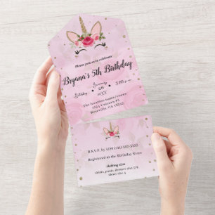 Pink & Gold Trendy All in One Birthday Party Invitation
