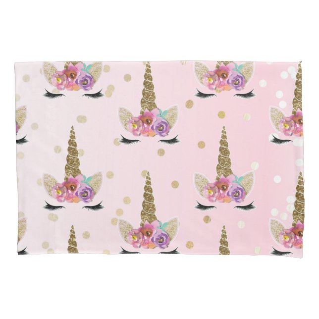 Pink & Gold Trendy Modern Unicorn Horn #2 Pillowcase (Front)