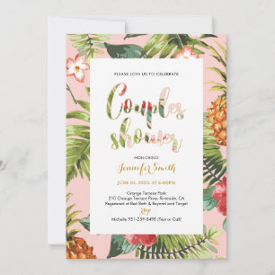 Pink & Gold   Tropical Couples Wedding Shower  Invitation