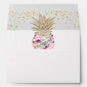 Pink Gold Tropical Pineapple for 5x7 Invitation Envelope