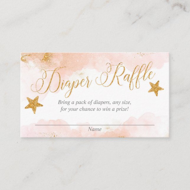 Pink gold twinkle little star diaper raffle cards (Front)