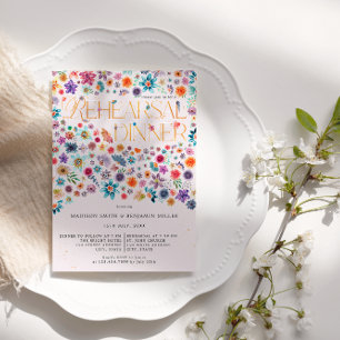 Pink Gold Typography Boho Floral Wedding Rehearsal Invitation