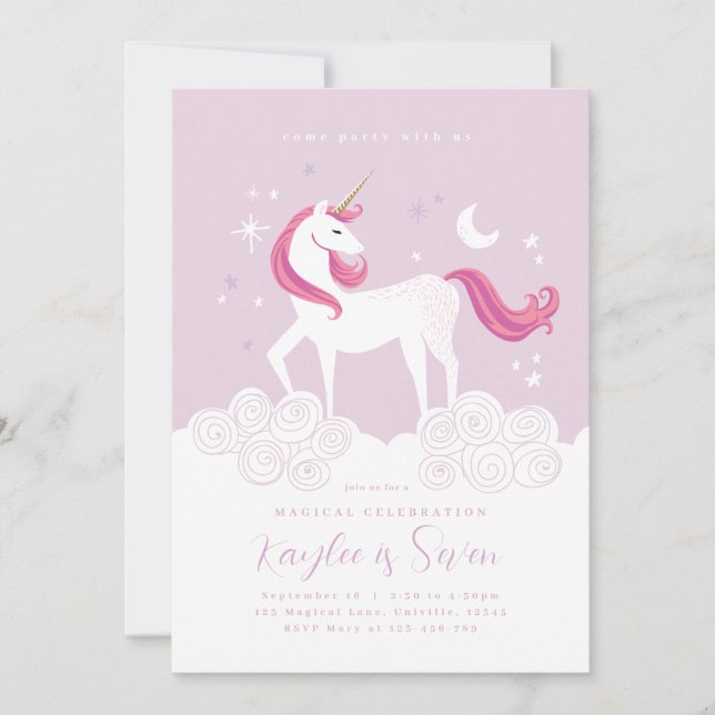 Pink Gold Unicorn Anniversaire Fête Invitation fil (Devant)