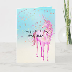 Pink Gold Unicorn Confetti Personalized Name Card