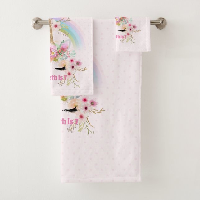 Pink Gold UNICORN Fleurs arc-en-ciel Filles NOMMÉE (En situation)