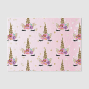 Pink & Gold Unicorn Floral Horn Birthday Party Tissue Paper