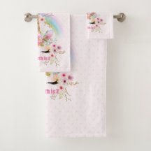 Pink Gold UNICORN Rainbow Flowers Girls NAMED Gift