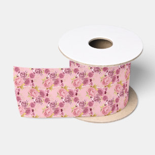 Pink Gold Vintage Floral 3-Inch Satin Ribbon