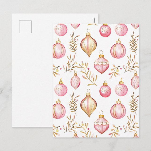 Pink Gold Vintage Ornaments Christmas Postcard (Front/Back)