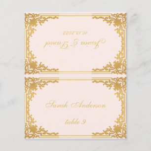 Pink Gold Vintage Printed Name Wedding Place Card