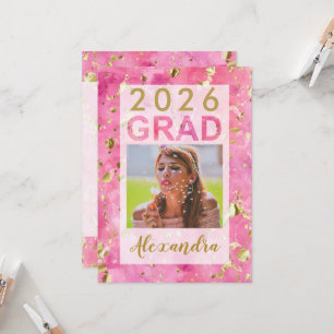 Pink Gold Watercolor Art 2025 Photo Graduation Inv Invitation