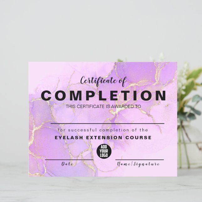  Pink Gold Watercolor  Certificate of Completion (Standing Front)