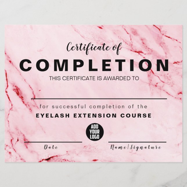  Pink Gold Watercolor  Certificate of Completion (Front)