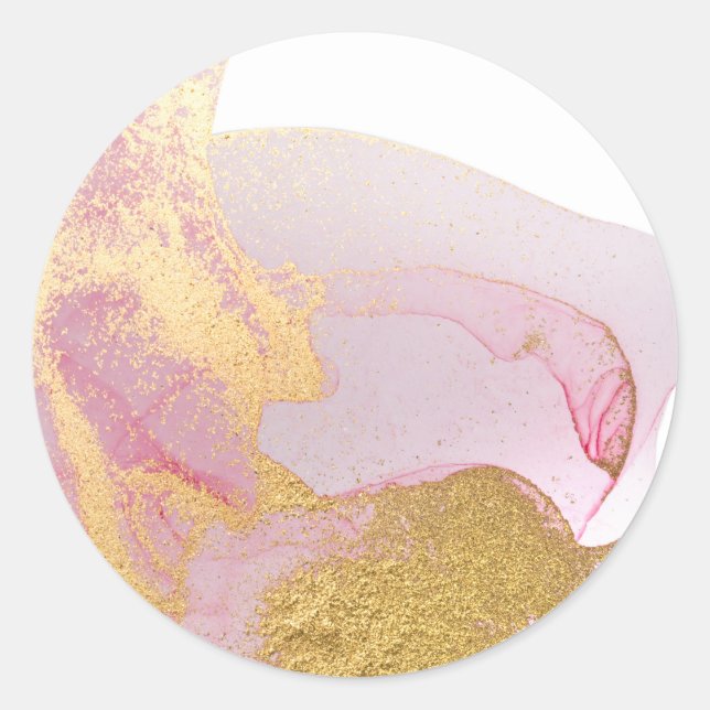 Pink Gold Watercolor  Classic Round Sticker (Front)
