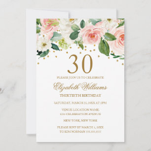 Pink Gold Watercolor Floral 30th Birthday Invitation
