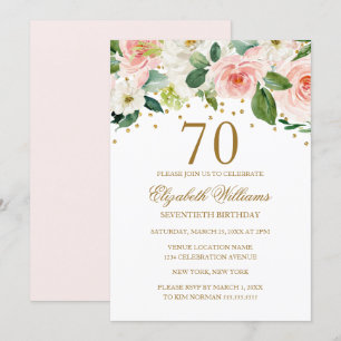 Pink Gold Watercolor Floral 70th Birthday Invitation