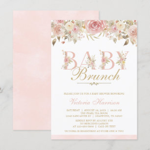 Pink Gold Watercolor Floral Baby Shower Brunch Invitation