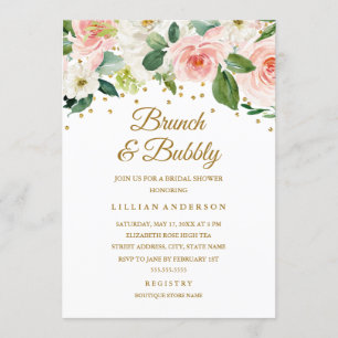 Pink Gold Watercolor Floral Brunch And Bubbly Invitation