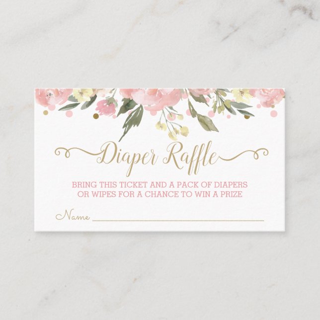 Pink Gold Watercolor Floral Diaper Raffle Tickets (Front)