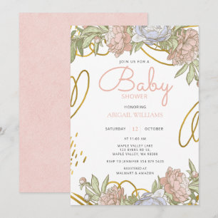 Pink Gold Watercolor Floral & Greenery Baby Shower Invitation