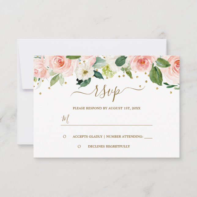 Pink Gold Watercolor Floral RSVP Card (Front)