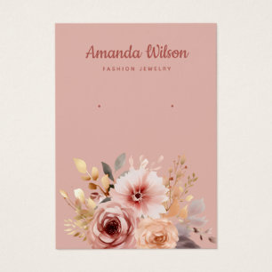 Pink gold watercolor flowers display card 