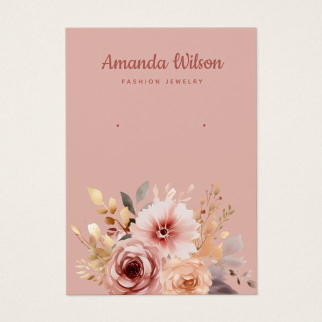 Pink gold watercolor flowers display card  (Front)