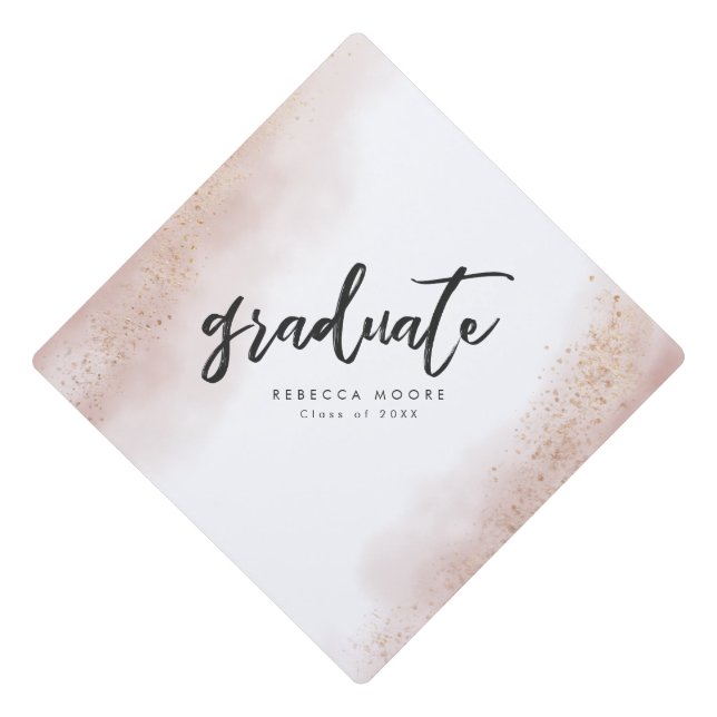 Pink Gold Watercolor Graduate Custom Graduation Cap Topper (Front)