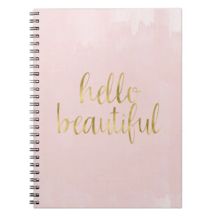 Pink Gold Watercolor Hello Beautiful Notebook