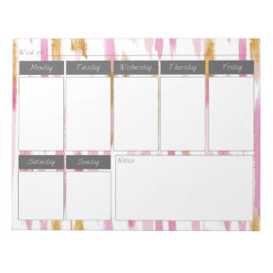 Pink & Gold Watercolor Paint Stripe Weekly Pattern Notepad