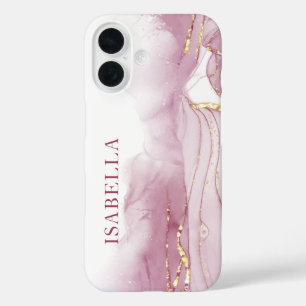 Pink Gold Watercolor Personalize iPhone 16 Case