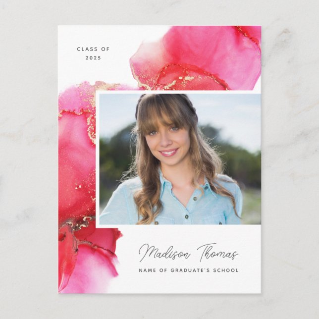 Pink Gold Watercolor Photo Graduation Carte postal (Devant)
