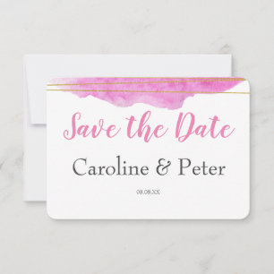 Pink & Gold Watercolour Save the Date Card