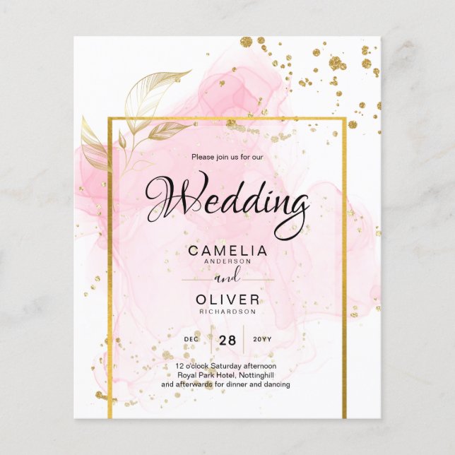 PINK GOLD WEDDING Alcohol Ink Abstract Flyer (Front)