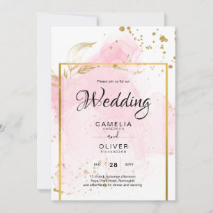 PINK GOLD WEDDING Alcohol Ink Abstract Invitation