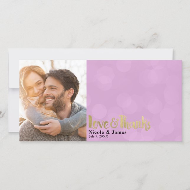 Pink Gold Wedding Photo Love & Thanks Thank You (Front)