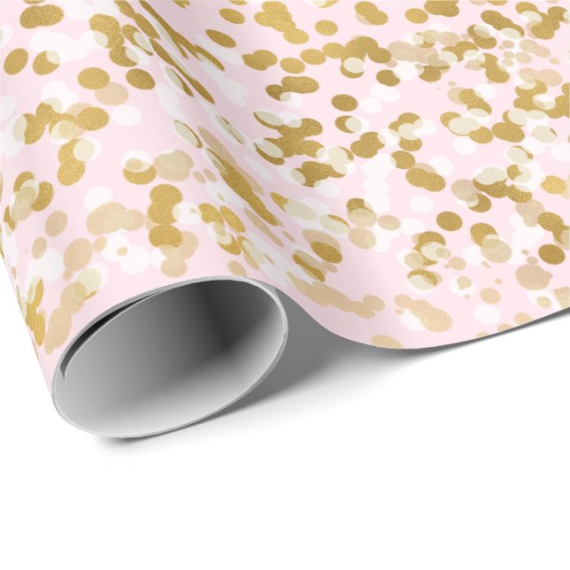 Pink Gold White Confetti Wrapping Paper (Roll Corner)