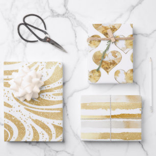 Pink Gold White Cream Heart Cupcake Birthday Wrapping Paper Sheet