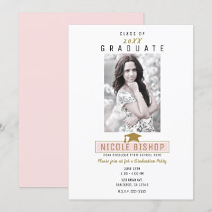 Pink Gold White Minimal Photo Graduation Party  Invitation
