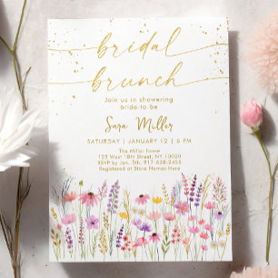 Pink Gold Wildflower Bridal Brunch Invitation