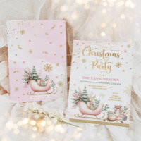 Pink Gold Winter Sleigh Snowflakes Christmas Party