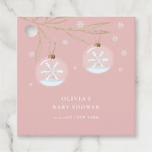 Pink Gold Winter Snowflake Baby Shower  Favour Tags