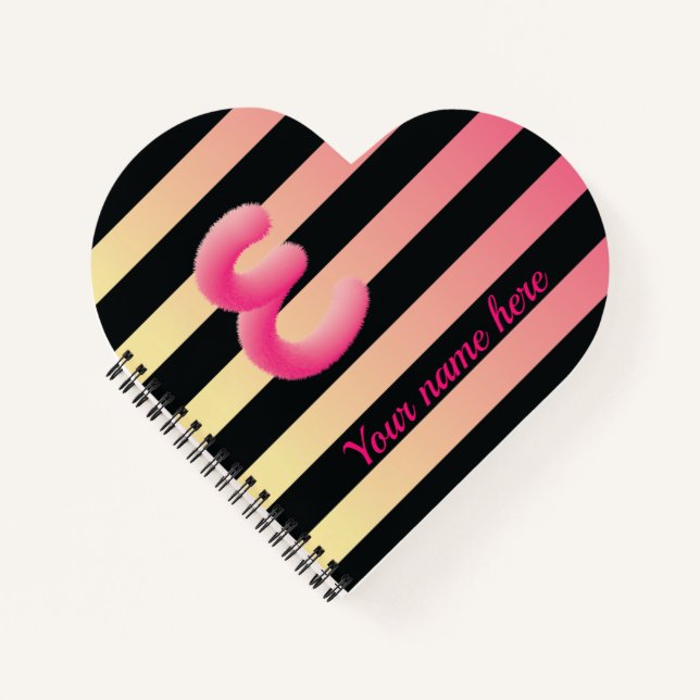 pink gold with black striped velvety fur monogram notebook (Front)