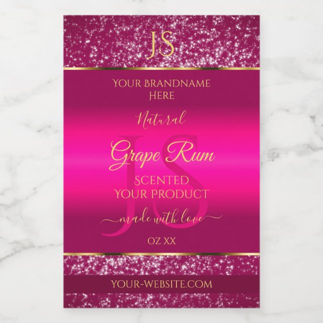 Pink Gold with Glitter and Initials Product Labels (Single Label)