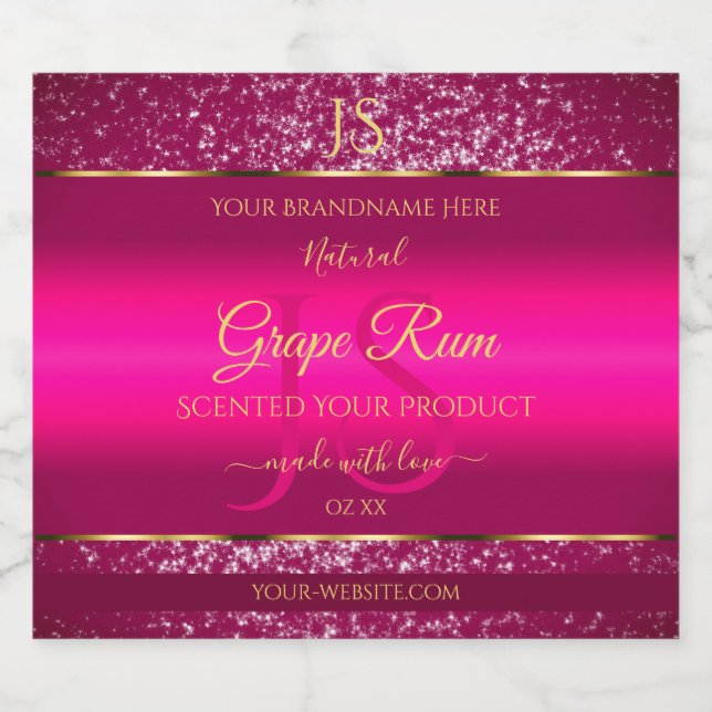 Pink Gold with Glitter and Initials Product Labels (Single Label)