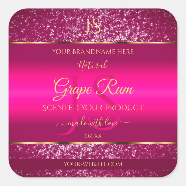 Pink Gold with Glitter and Initials Product Labels (Front)
